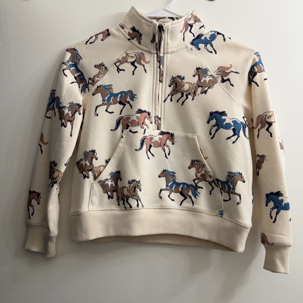 Shyanne Cream Horse Print Kids Sweatshirt- Girls- Size M